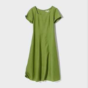 Uniqlo XS Linen Blend Square Neck Short-Sleeve Dress